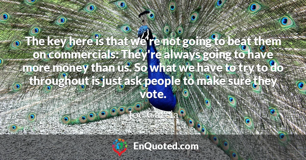 The key here is that we're not going to beat them on commercials: They're always going to have more money than us. So what we have to try to do throughout is just ask people to make sure they vote.