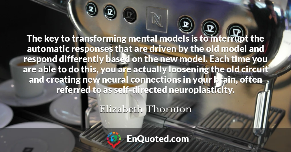 The key to transforming mental models is to interrupt the automatic responses that are driven by the old model and respond differently based on the new model. Each time you are able to do this, you are actually loosening the old circuit and creating new neural connections in your brain, often referred to as self-directed neuroplasticity.