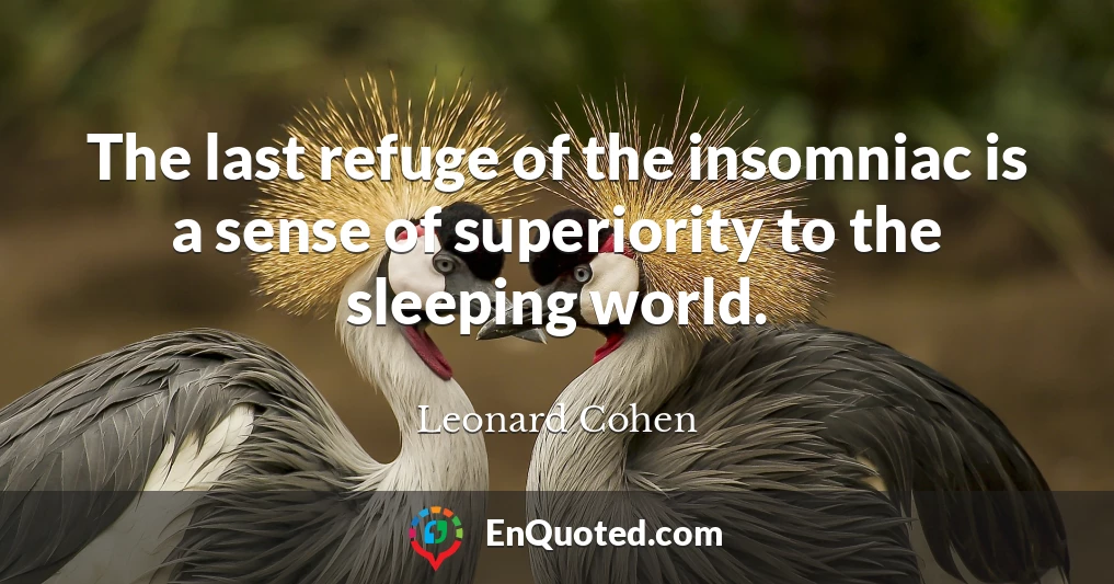 The last refuge of the insomniac is a sense of superiority to the sleeping world.