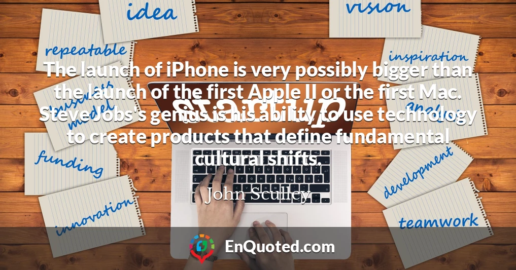 The launch of iPhone is very possibly bigger than the launch of the first Apple II or the first Mac. Steve Jobs's genius is his ability to use technology to create products that define fundamental cultural shifts.