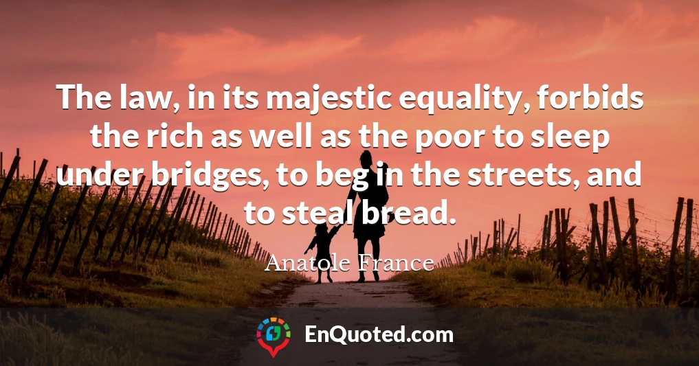 The law, in its majestic equality, forbids the rich as well as the poor to sleep under bridges, to beg in the streets, and to steal bread.