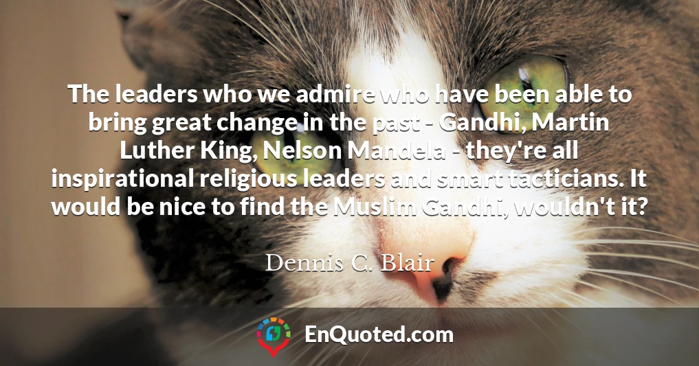 The leaders who we admire who have been able to bring great change in the past - Gandhi, Martin Luther King, Nelson Mandela - they're all inspirational religious leaders and smart tacticians. It would be nice to find the Muslim Gandhi, wouldn't it?
