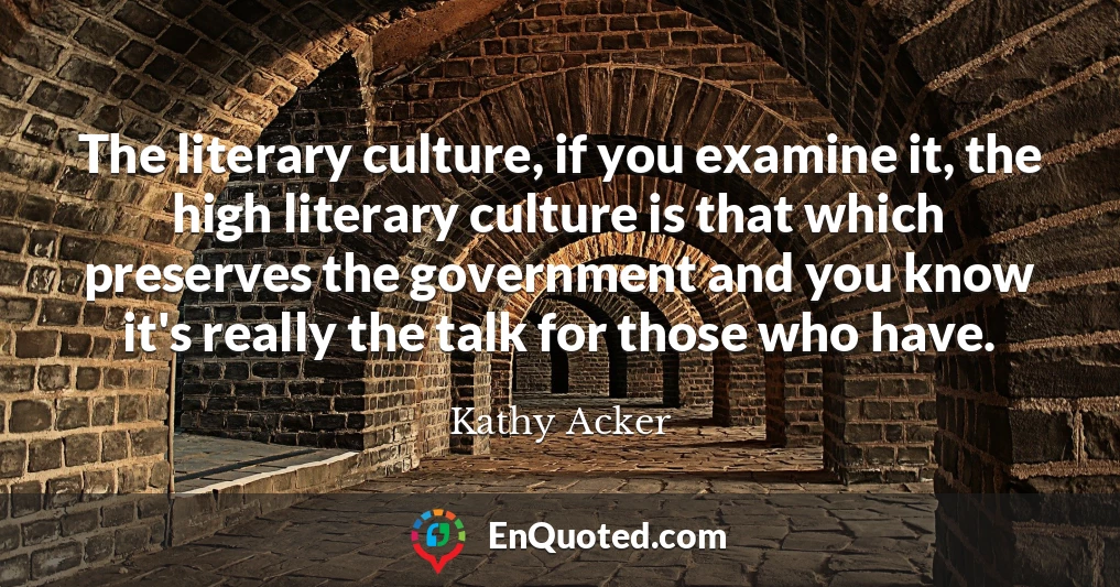 The literary culture, if you examine it, the high literary culture is that which preserves the government and you know it's really the talk for those who have.
