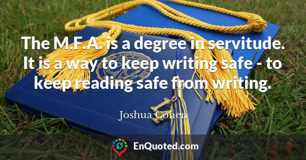 The M.F.A. is a degree in servitude. It is a way to keep writing safe - to keep reading safe from writing.