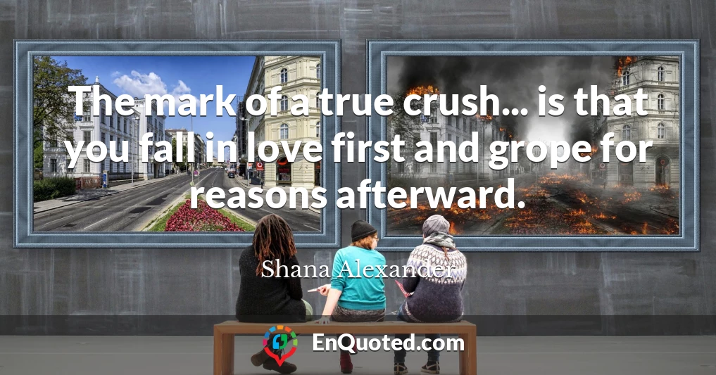 The mark of a true crush... is that you fall in love first and grope for reasons afterward.
