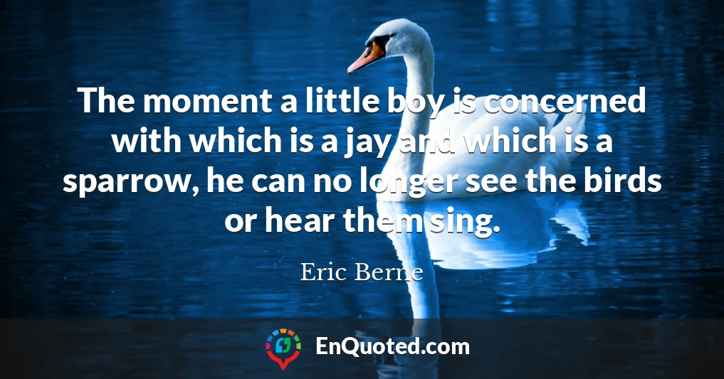 The moment a little boy is concerned with which is a jay and which is a sparrow, he can no longer see the birds or hear them sing.