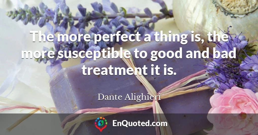 The more perfect a thing is, the more susceptible to good and bad treatment it is.