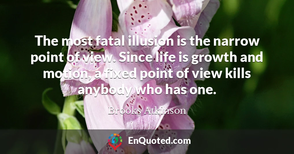 The most fatal illusion is the narrow point of view. Since life is growth and motion, a fixed point of view kills anybody who has one.
