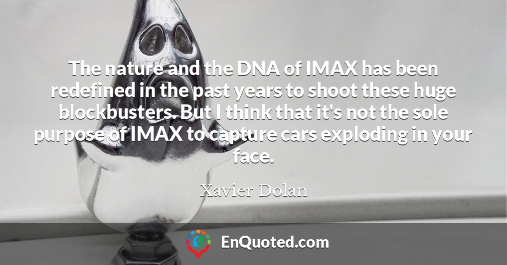 The nature and the DNA of IMAX has been redefined in the past years to shoot these huge blockbusters. But I think that it's not the sole purpose of IMAX to capture cars exploding in your face.