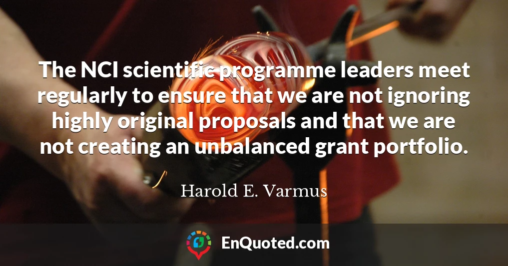 The NCI scientific programme leaders meet regularly to ensure that we are not ignoring highly original proposals and that we are not creating an unbalanced grant portfolio.