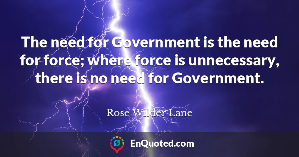 The need for Government is the need for force; where force is unnecessary, there is no need for Government.