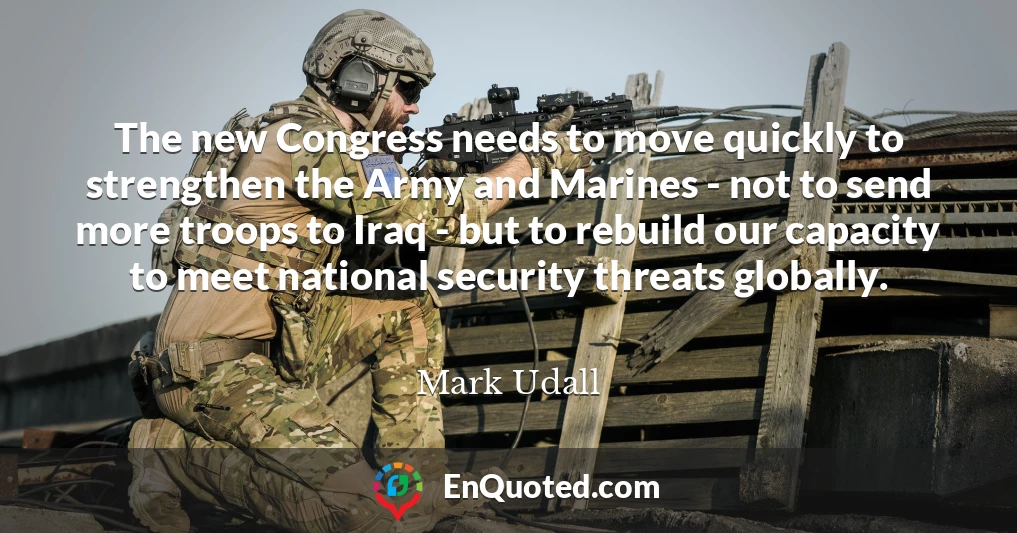The new Congress needs to move quickly to strengthen the Army and Marines - not to send more troops to Iraq - but to rebuild our capacity to meet national security threats globally.