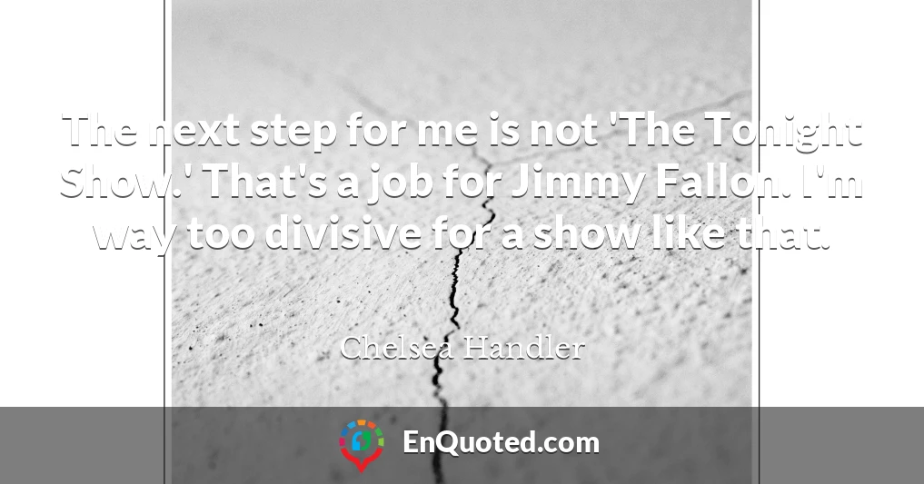 The next step for me is not 'The Tonight Show.' That's a job for Jimmy Fallon. I'm way too divisive for a show like that.