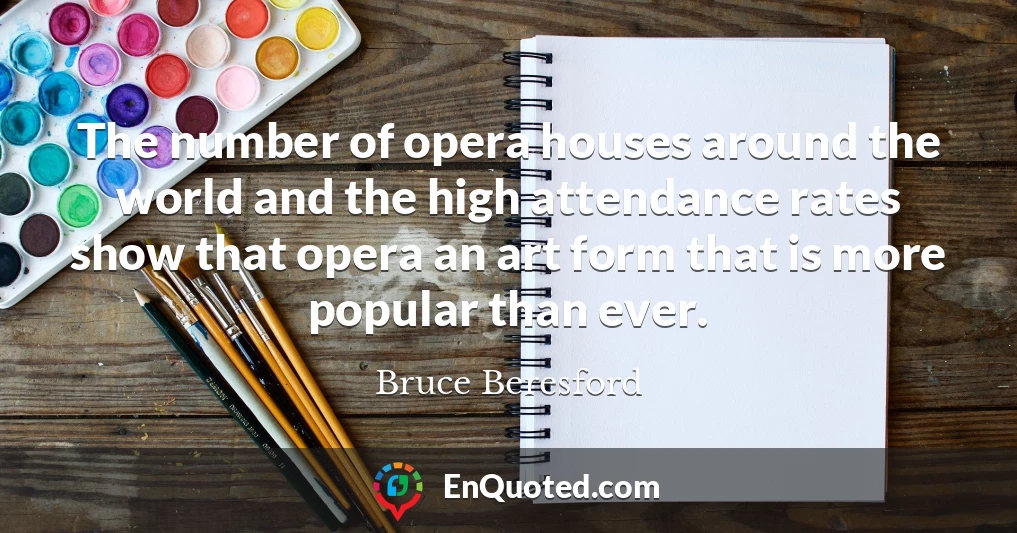 The number of opera houses around the world and the high attendance rates show that opera an art form that is more popular than ever.