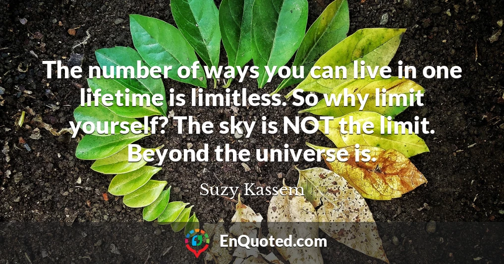 The number of ways you can live in one lifetime is limitless. So why limit yourself? The sky is NOT the limit. Beyond the universe is.