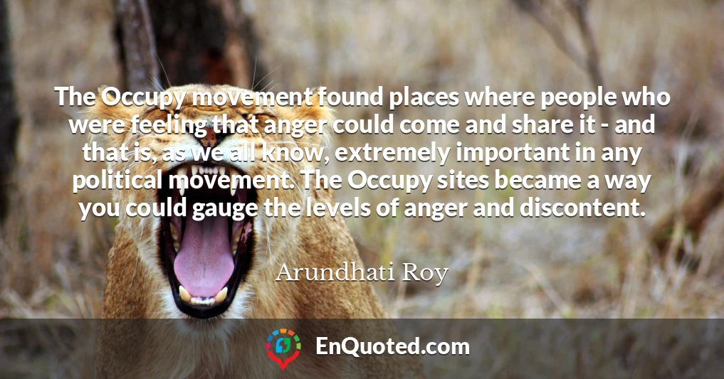 The Occupy movement found places where people who were feeling that anger could come and share it - and that is, as we all know, extremely important in any political movement. The Occupy sites became a way you could gauge the levels of anger and discontent.