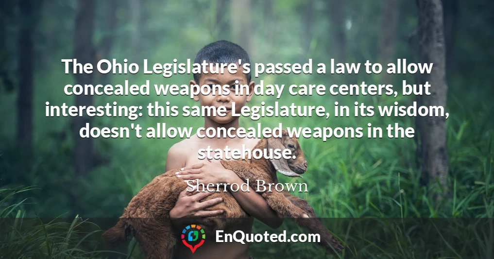 The Ohio Legislature's passed a law to allow concealed weapons in day care centers, but interesting: this same Legislature, in its wisdom, doesn't allow concealed weapons in the statehouse.
