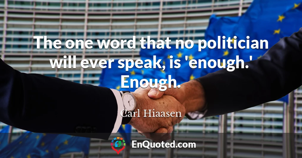 The one word that no politician will ever speak, is 'enough.' Enough.