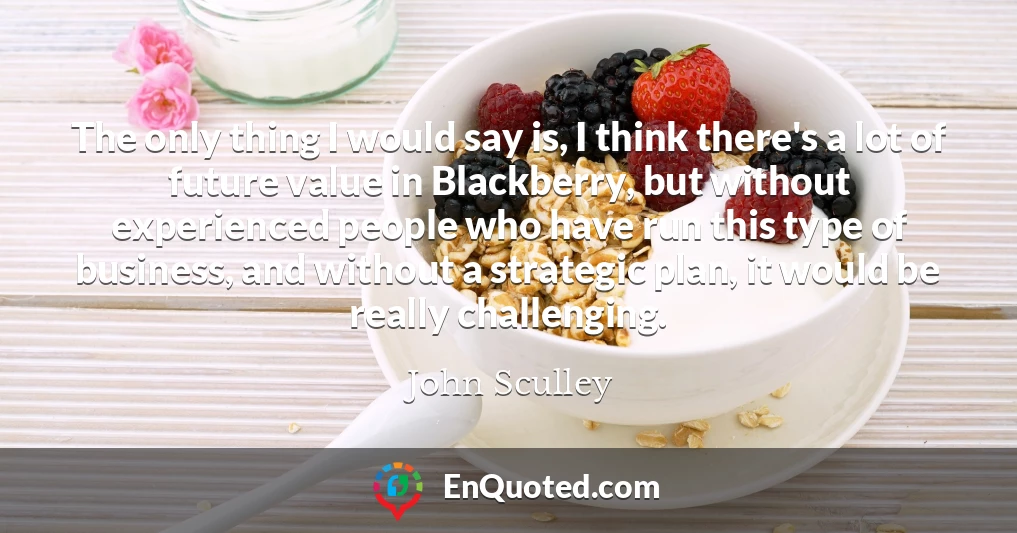 The only thing I would say is, I think there's a lot of future value in Blackberry, but without experienced people who have run this type of business, and without a strategic plan, it would be really challenging.