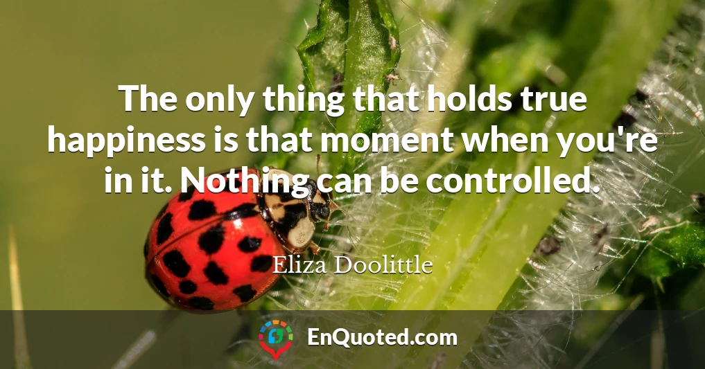 The only thing that holds true happiness is that moment when you're in it. Nothing can be controlled.