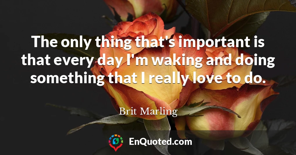 The only thing that's important is that every day I'm waking and doing something that I really love to do.