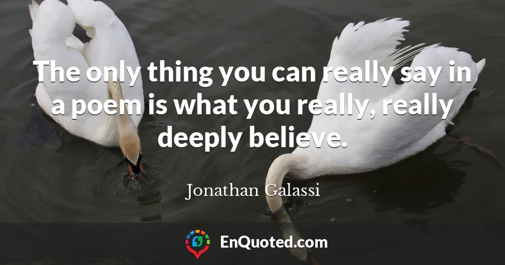 The only thing you can really say in a poem is what you really, really deeply believe.