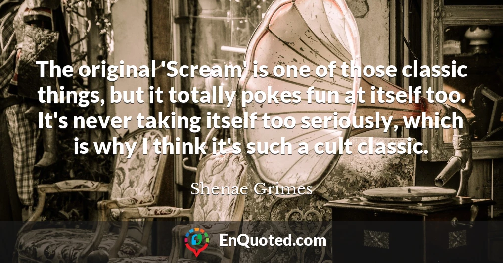 The original 'Scream' is one of those classic things, but it totally pokes fun at itself too. It's never taking itself too seriously, which is why I think it's such a cult classic.