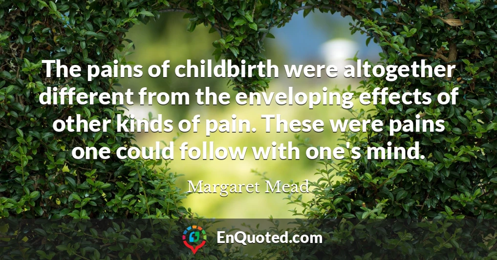 The pains of childbirth were altogether different from the enveloping effects of other kinds of pain. These were pains one could follow with one's mind.