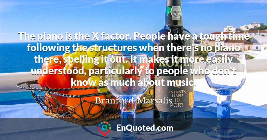 The piano is the X factor. People have a tough time following the structures when there's no piano there, spelling it out. It makes it more easily understood, particularly to people who don't know as much about music.