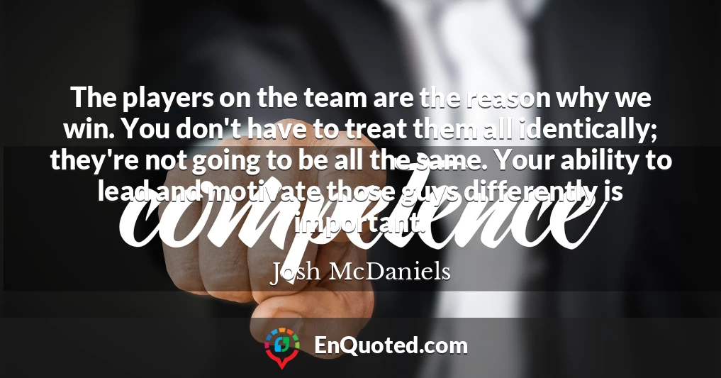 The players on the team are the reason why we win. You don't have to treat them all identically; they're not going to be all the same. Your ability to lead and motivate those guys differently is important.