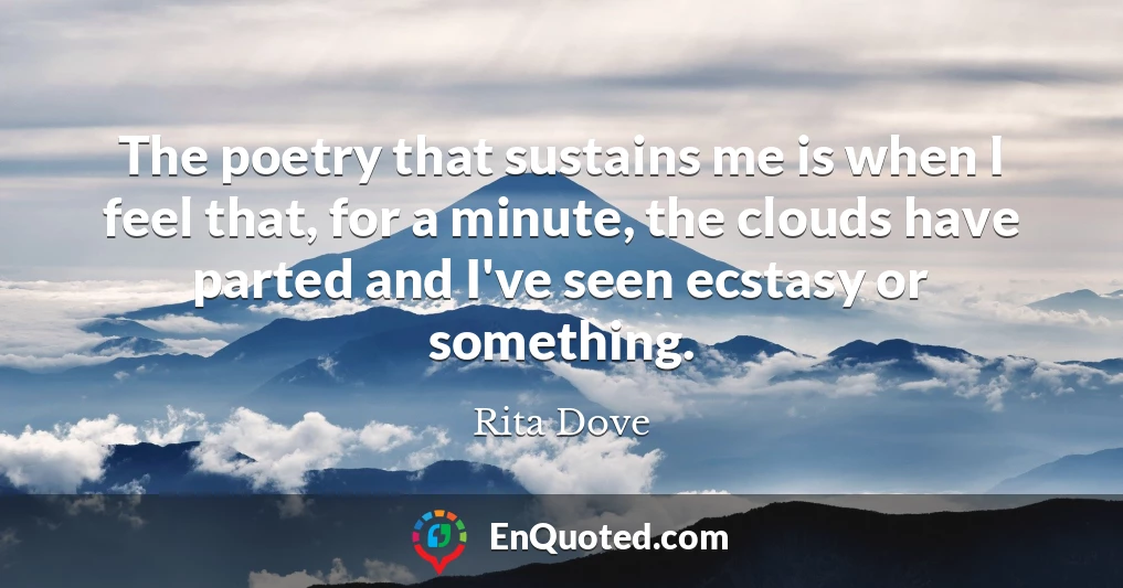 The poetry that sustains me is when I feel that, for a minute, the clouds have parted and I've seen ecstasy or something.