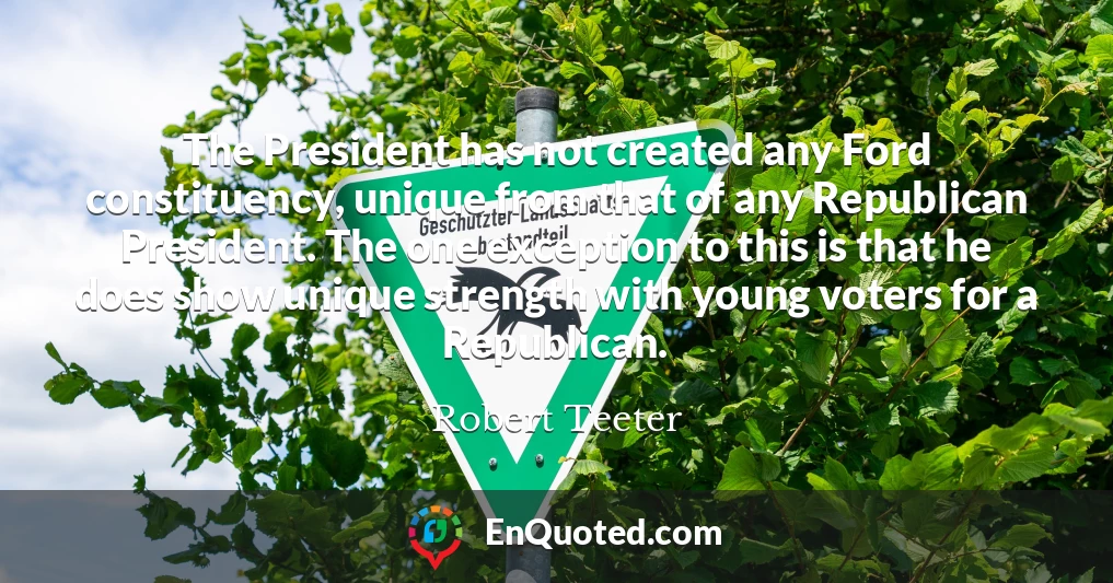 The President has not created any Ford constituency, unique from that of any Republican President. The one exception to this is that he does show unique strength with young voters for a Republican.