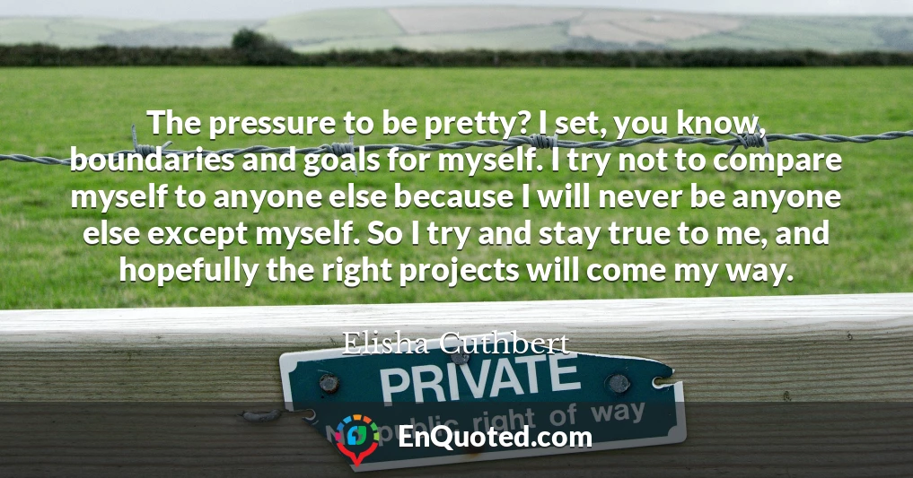 The pressure to be pretty? I set, you know, boundaries and goals for myself. I try not to compare myself to anyone else because I will never be anyone else except myself. So I try and stay true to me, and hopefully the right projects will come my way.
