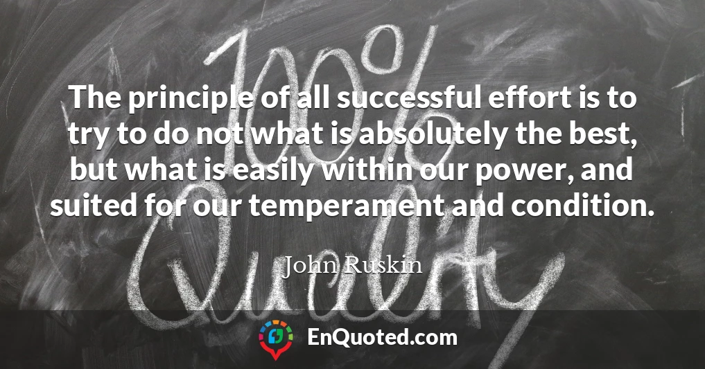 The principle of all successful effort is to try to do not what is absolutely the best, but what is easily within our power, and suited for our temperament and condition.