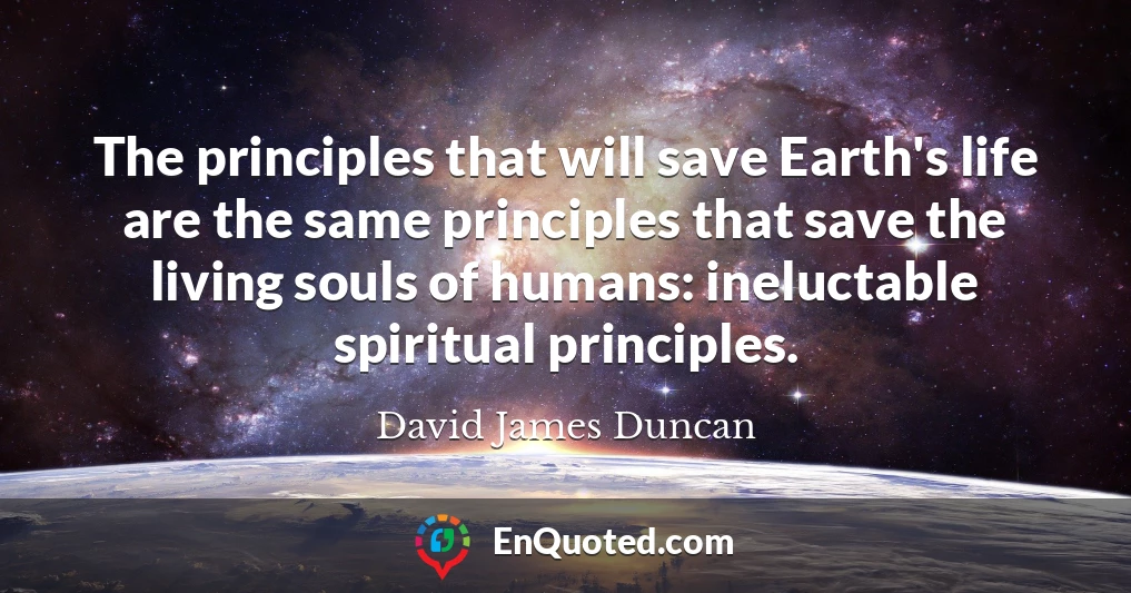 The principles that will save Earth's life are the same principles that save the living souls of humans: ineluctable spiritual principles.
