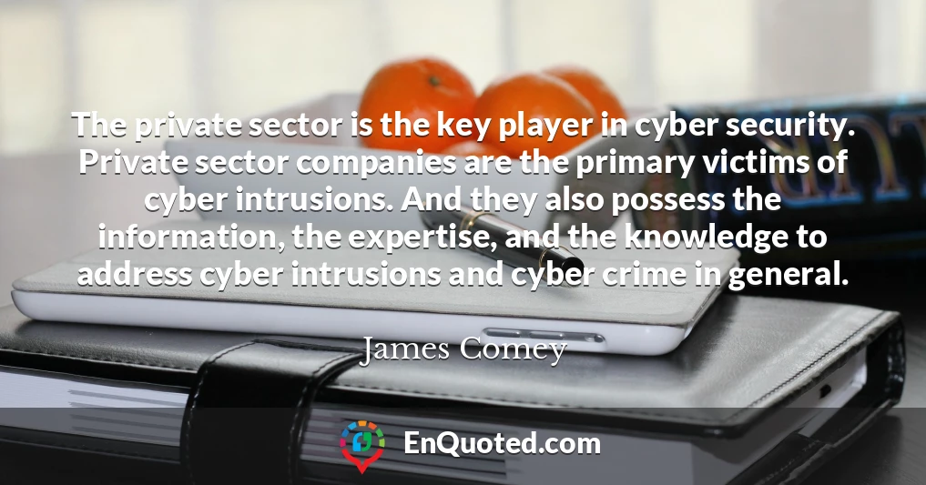 The private sector is the key player in cyber security. Private sector companies are the primary victims of cyber intrusions. And they also possess the information, the expertise, and the knowledge to address cyber intrusions and cyber crime in general.