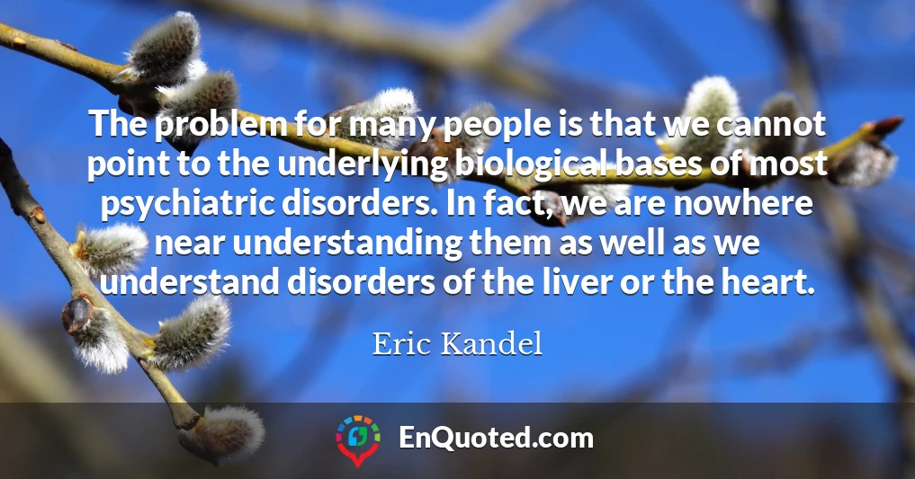 The problem for many people is that we cannot point to the underlying biological bases of most psychiatric disorders. In fact, we are nowhere near understanding them as well as we understand disorders of the liver or the heart.