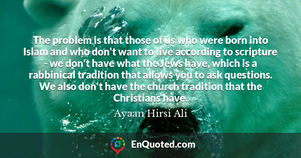 The problem is that those of us who were born into Islam and who don't want to live according to scripture - we don't have what the Jews have, which is a rabbinical tradition that allows you to ask questions. We also don't have the church tradition that the Christians have.