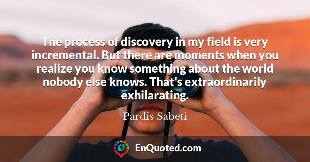 The process of discovery in my field is very incremental. But there are moments when you realize you know something about the world nobody else knows. That's extraordinarily exhilarating.