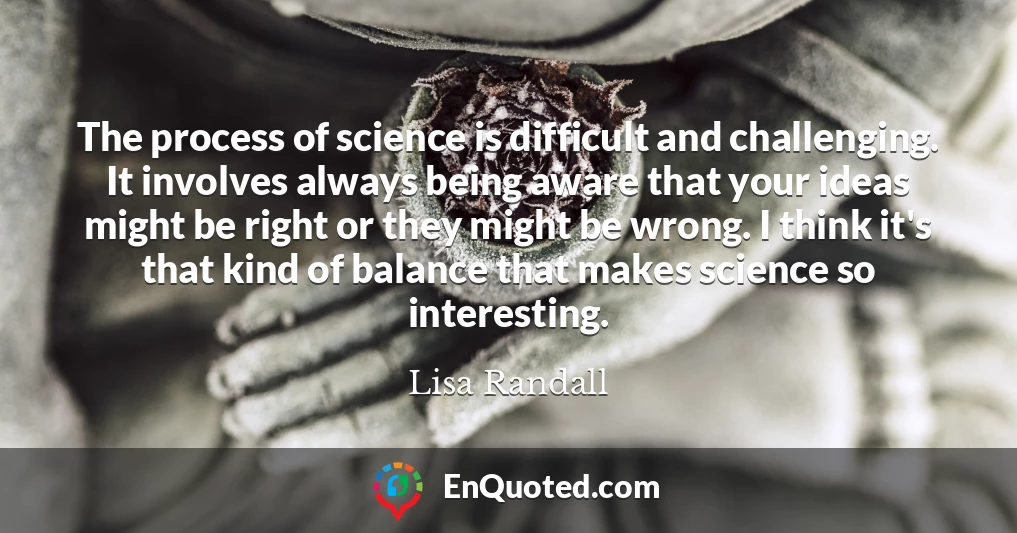 The process of science is difficult and challenging. It involves always being aware that your ideas might be right or they might be wrong. I think it's that kind of balance that makes science so interesting.