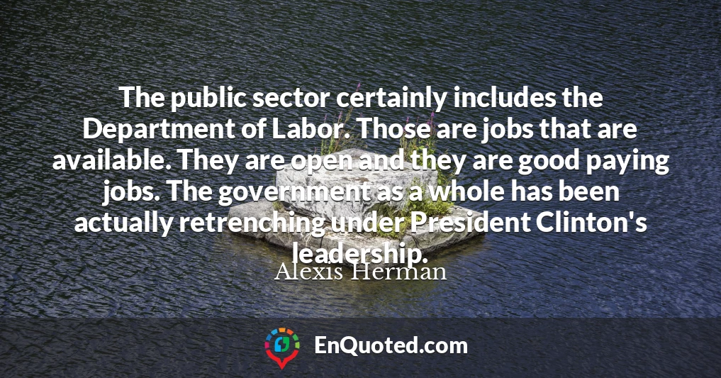 The public sector certainly includes the Department of Labor. Those are jobs that are available. They are open and they are good paying jobs. The government as a whole has been actually retrenching under President Clinton's leadership.