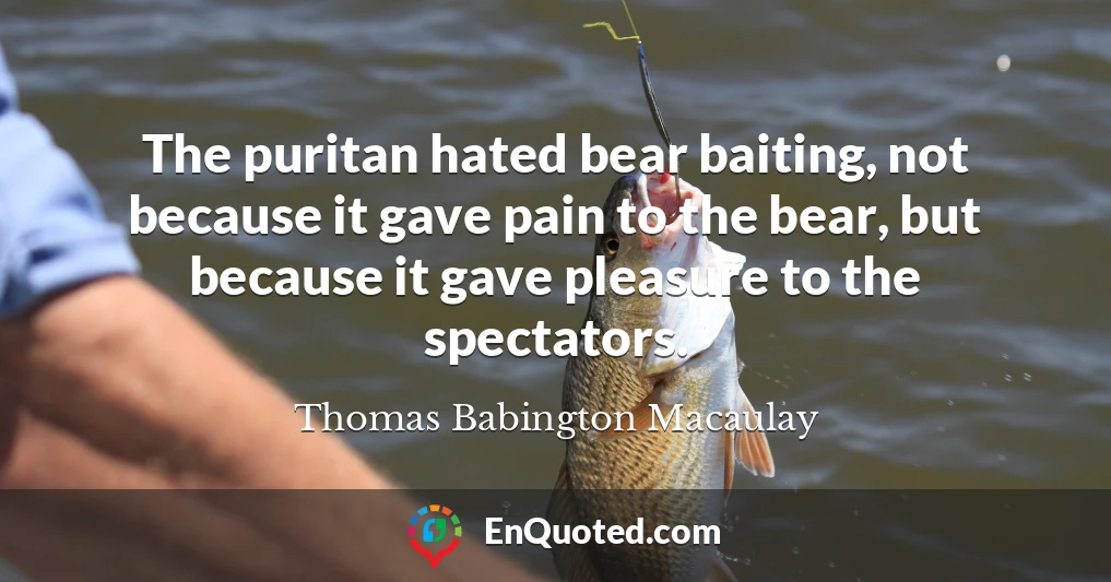 The puritan hated bear baiting, not because it gave pain to the bear, but because it gave pleasure to the spectators.