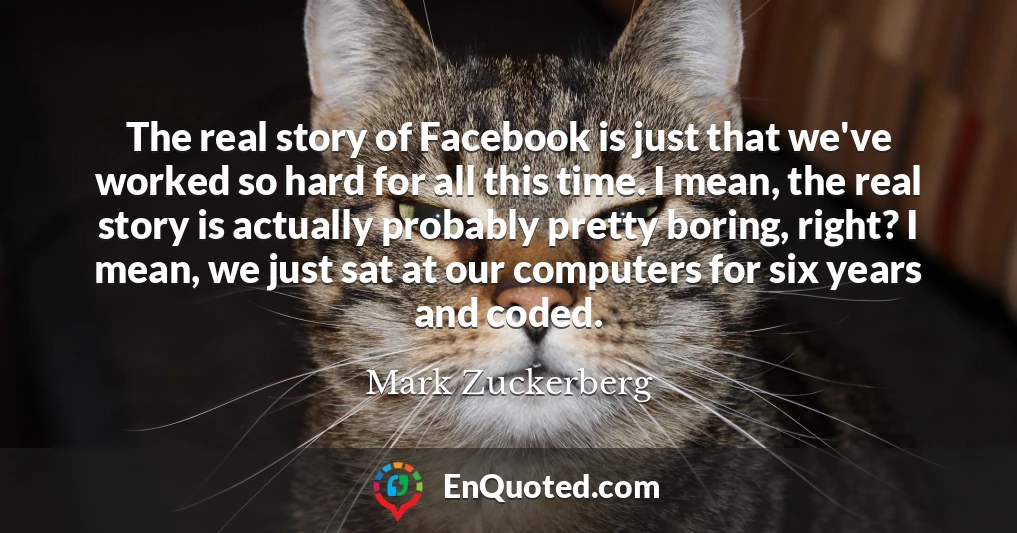 The real story of Facebook is just that we've worked so hard for all this time. I mean, the real story is actually probably pretty boring, right? I mean, we just sat at our computers for six years and coded.