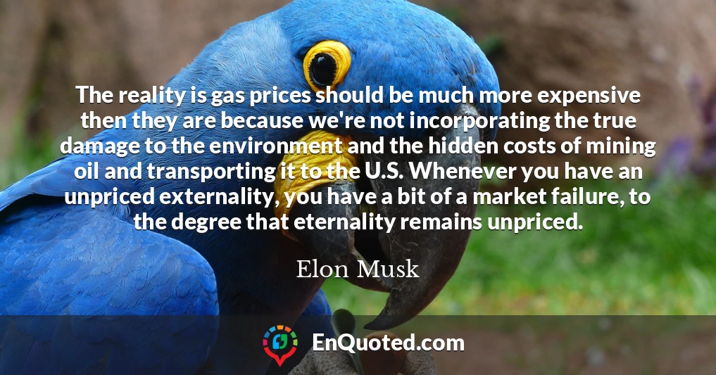 The reality is gas prices should be much more expensive then they are because we're not incorporating the true damage to the environment and the hidden costs of mining oil and transporting it to the U.S. Whenever you have an unpriced externality, you have a bit of a market failure, to the degree that eternality remains unpriced.