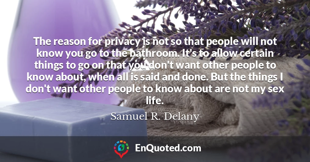 The reason for privacy is not so that people will not know you go to the bathroom. It's to allow certain things to go on that you don't want other people to know about, when all is said and done. But the things I don't want other people to know about are not my sex life.