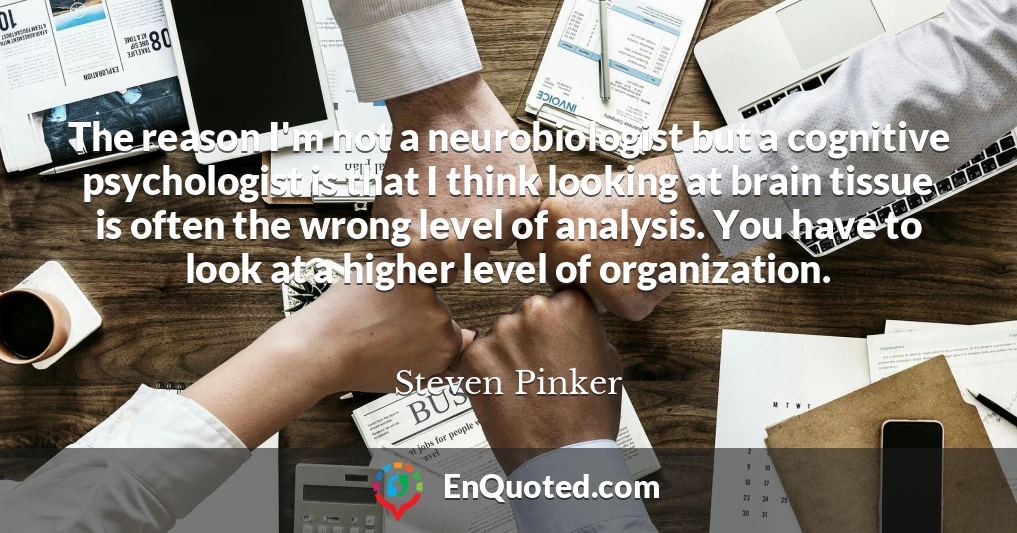 The reason I'm not a neurobiologist but a cognitive psychologist is that I think looking at brain tissue is often the wrong level of analysis. You have to look at a higher level of organization.