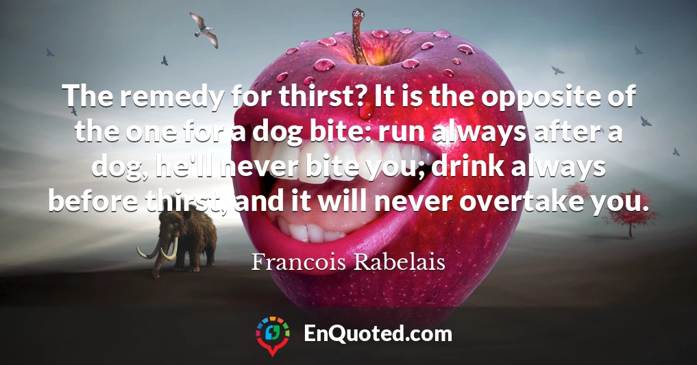 The remedy for thirst? It is the opposite of the one for a dog bite: run always after a dog, he'll never bite you; drink always before thirst, and it will never overtake you.