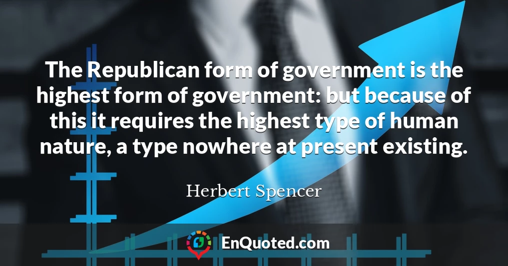 The Republican form of government is the highest form of government: but because of this it requires the highest type of human nature, a type nowhere at present existing.