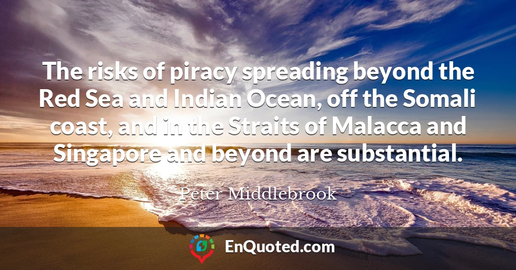 The risks of piracy spreading beyond the Red Sea and Indian Ocean, off the Somali coast, and in the Straits of Malacca and Singapore and beyond are substantial.
