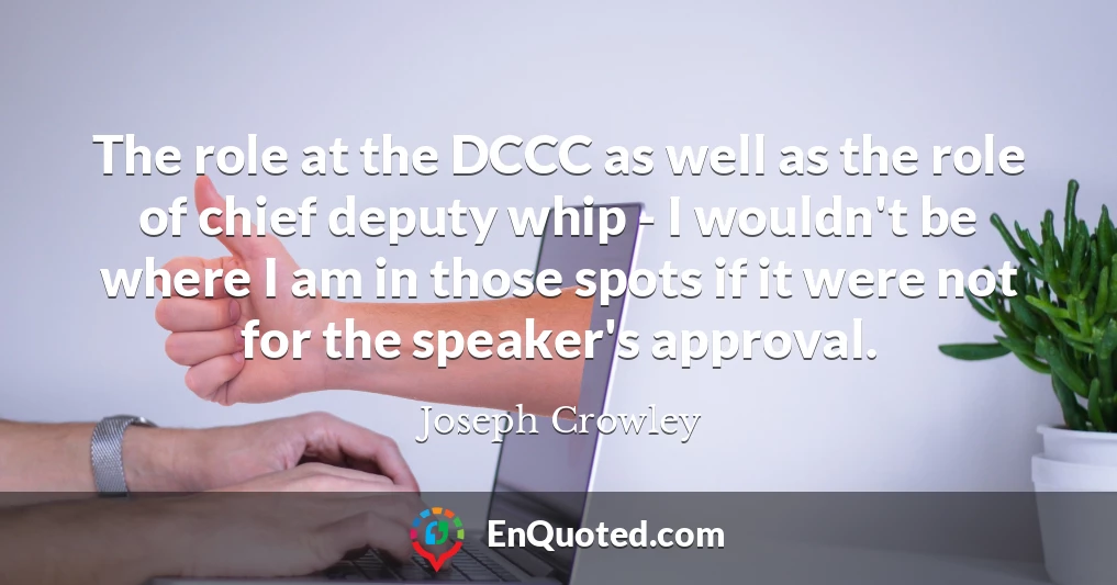 The role at the DCCC as well as the role of chief deputy whip - I wouldn't be where I am in those spots if it were not for the speaker's approval.
